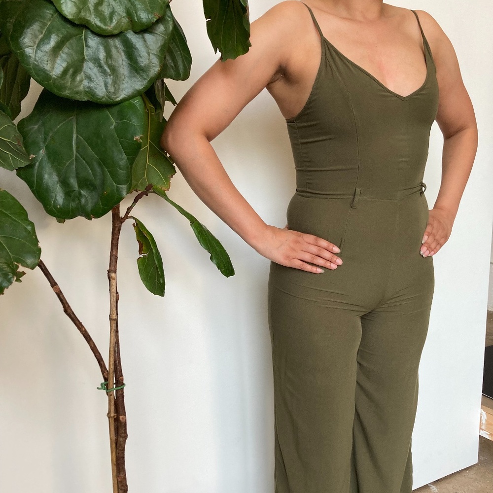 Olive Wide leg Pant Jumpsuit